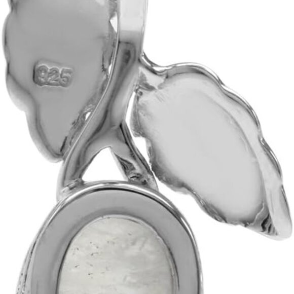 Natural Moonstone 925 Sterling Silver Leaf Vintage Inspired Pendant - Picture 5 of 7